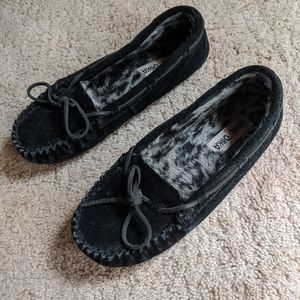 Black Slip-On Minnetonka Slippers